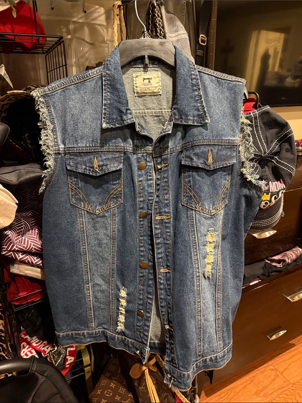 Fashion Brand Company Distressed Blue Denim Sleeveless Jacket